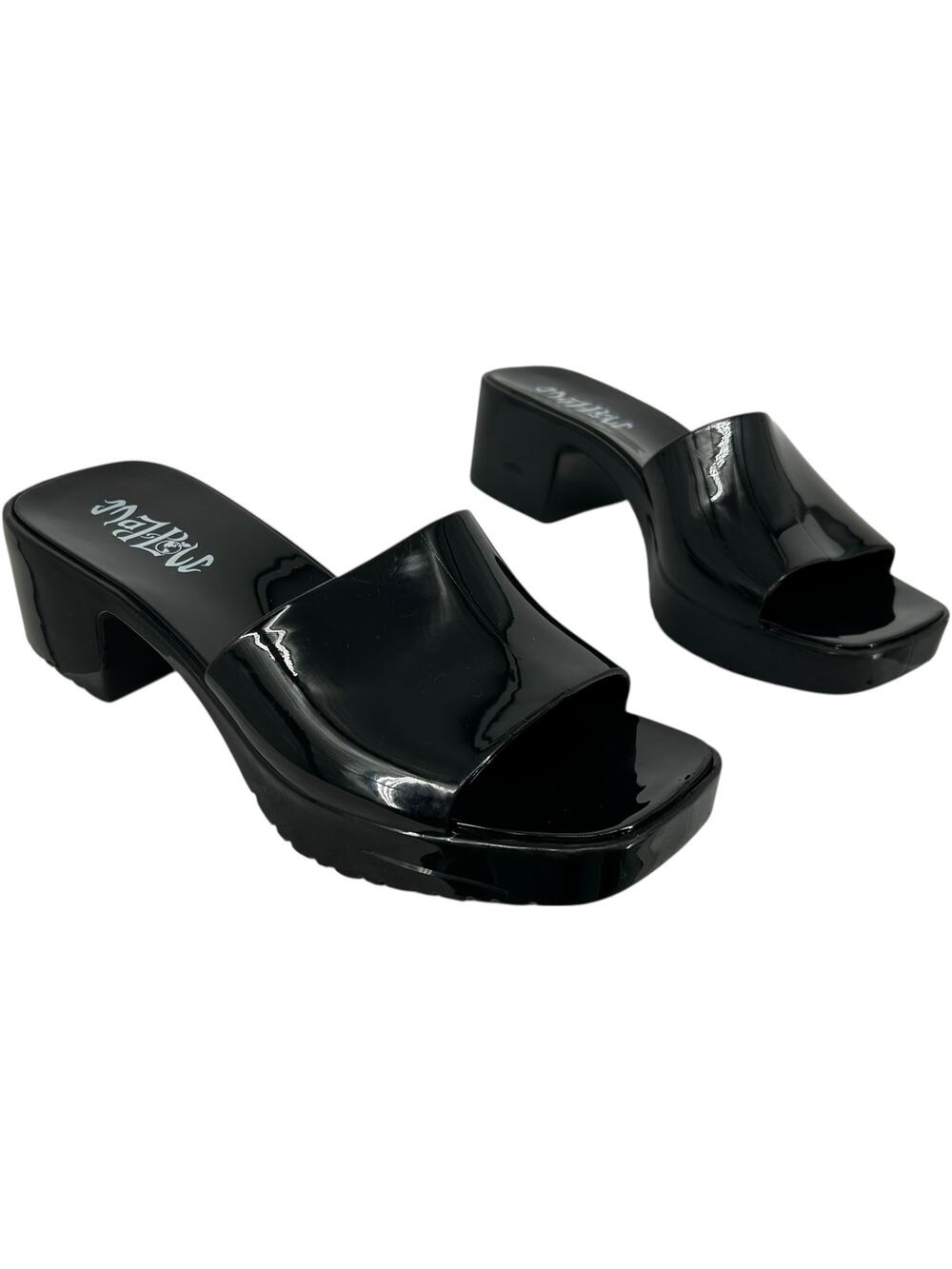 VTG y2k Women's Black Mad Love Marni Jelly Slide Slip On Mule Block Heels Sz 6M